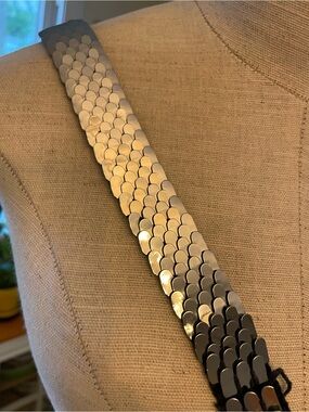 Vintage Silver Tone Scaled Metal Belt Wounded Bird